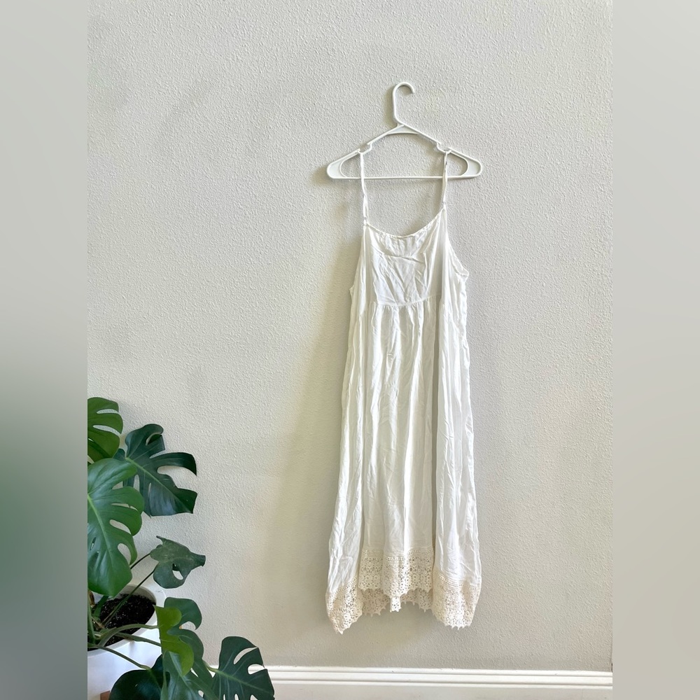 Free People Easy Breezy White Slip Dress with Crocheted Hem